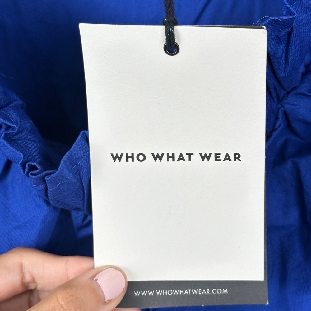 Who What Wear Bardot Ruffled Off the Shoulder Mini Dress Blue Size Small - Picture 13 of 15
